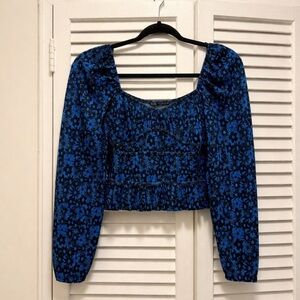 Zara Blue and Black Floral Blouse